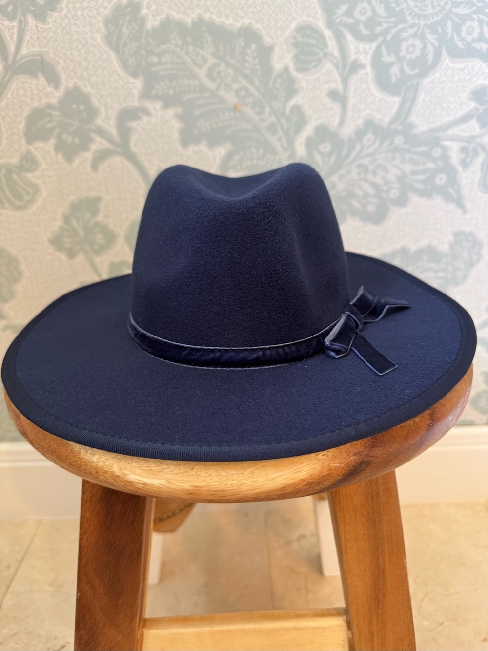 NWT Janie and Jack Navy Wool Felt Fedora Hat 2T–3T Velvet Bow